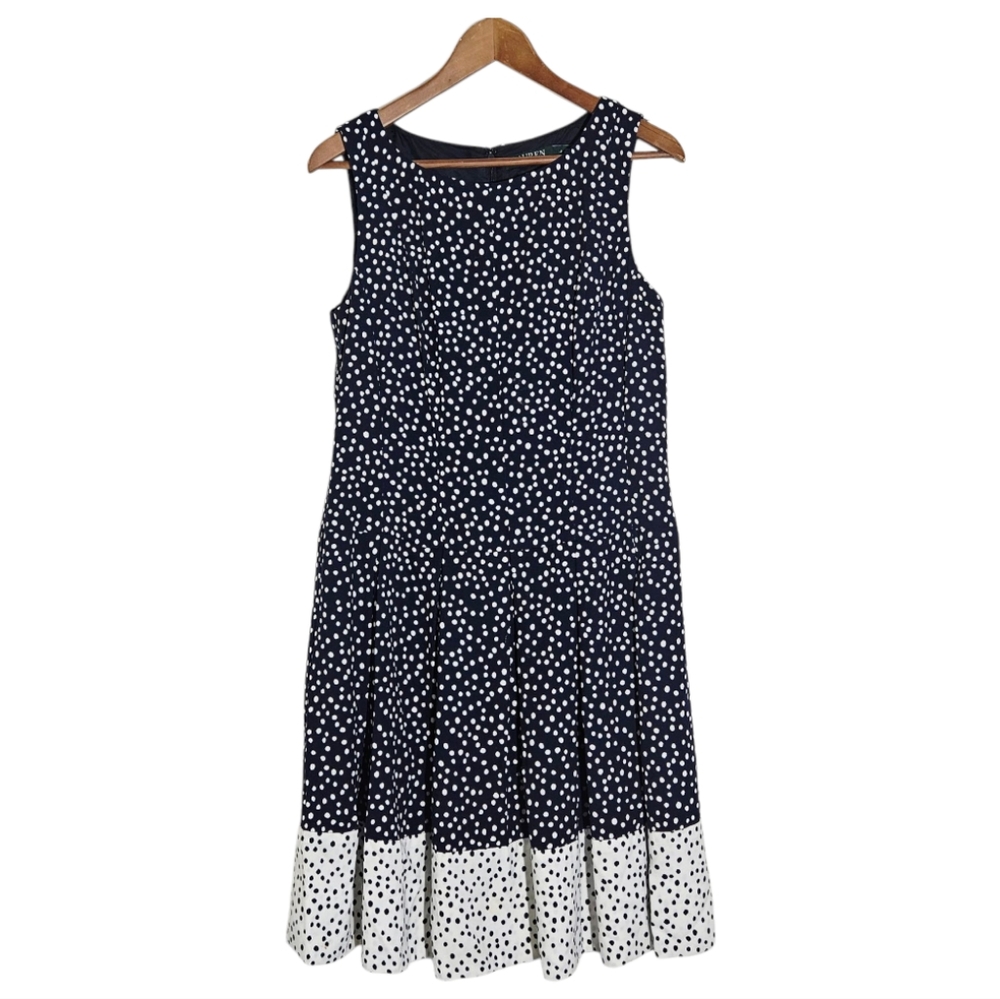 Lauren Ralph Lauren Blue Scoop Neck Polka Dot Midi Dress Size 12